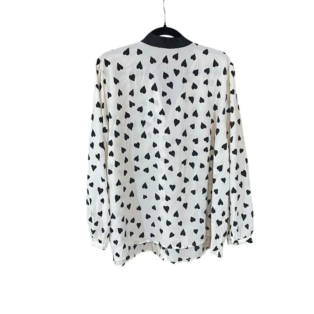 Eloquii Black Heart Print Tie Neck Blouse Size 20 Plus Romantic Chic feminine - Picture 6 of 7